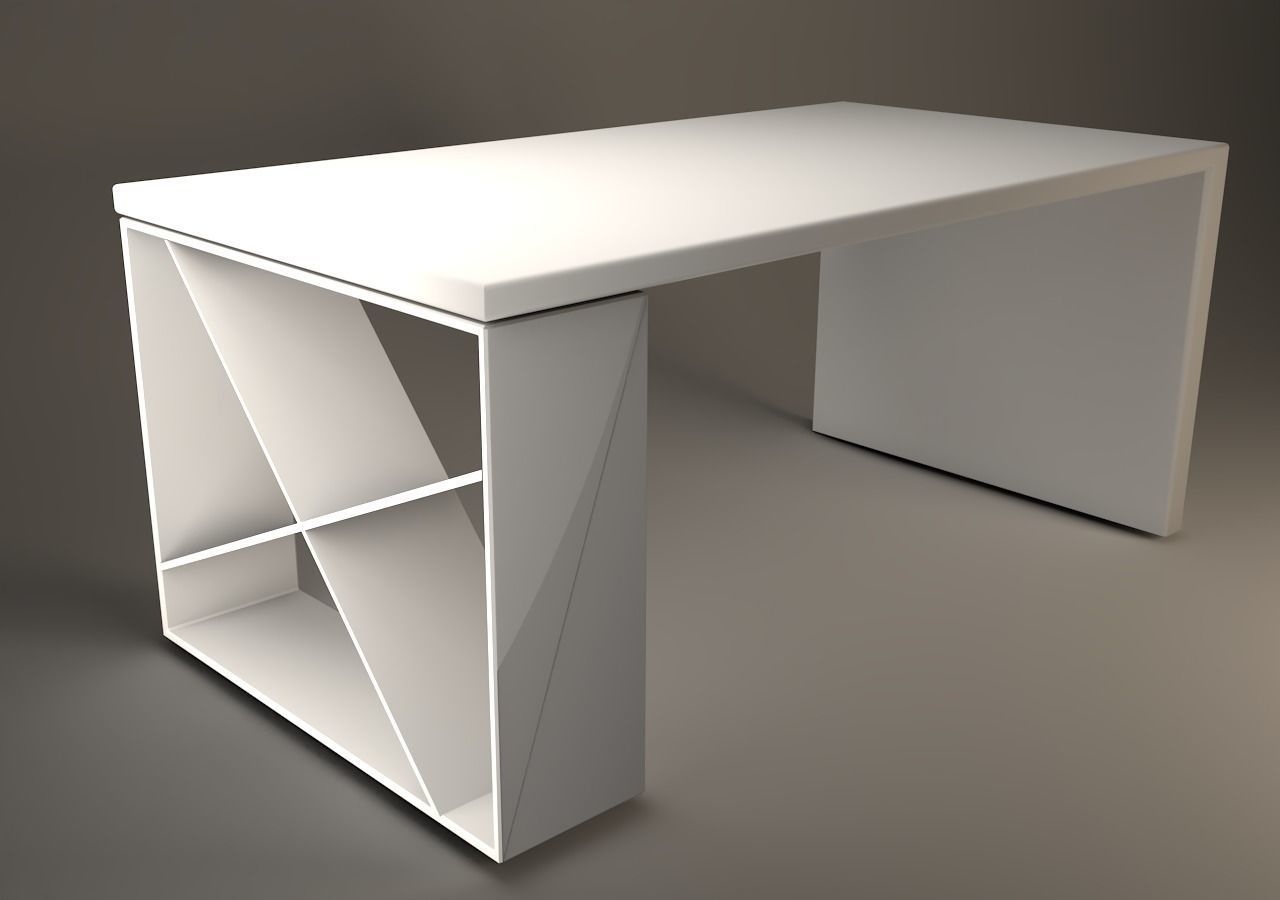3D model table x desk with wooden top 3D model_4