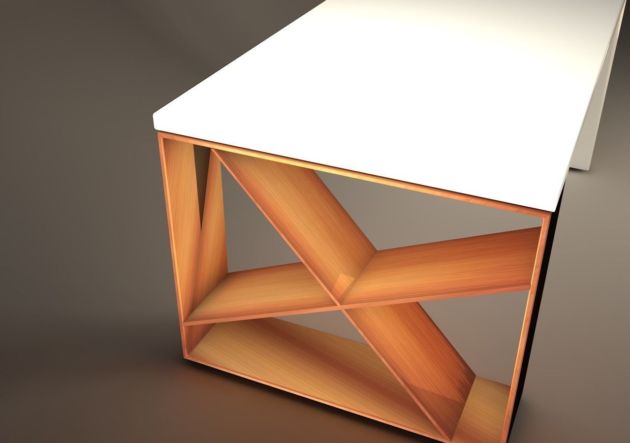 3D model table x desk with wooden top 3D model_2