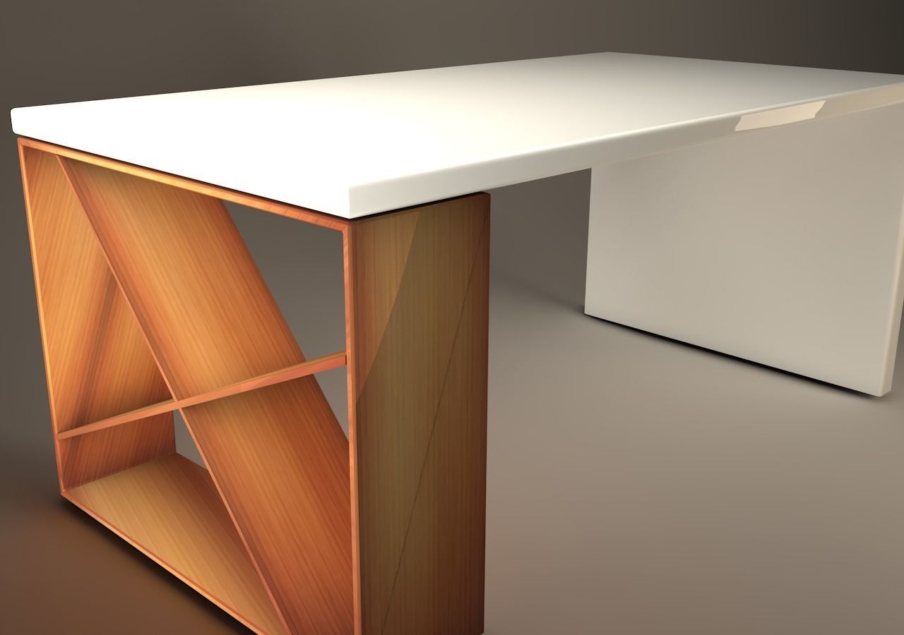 3D model table x desk with wooden top 3D model_1