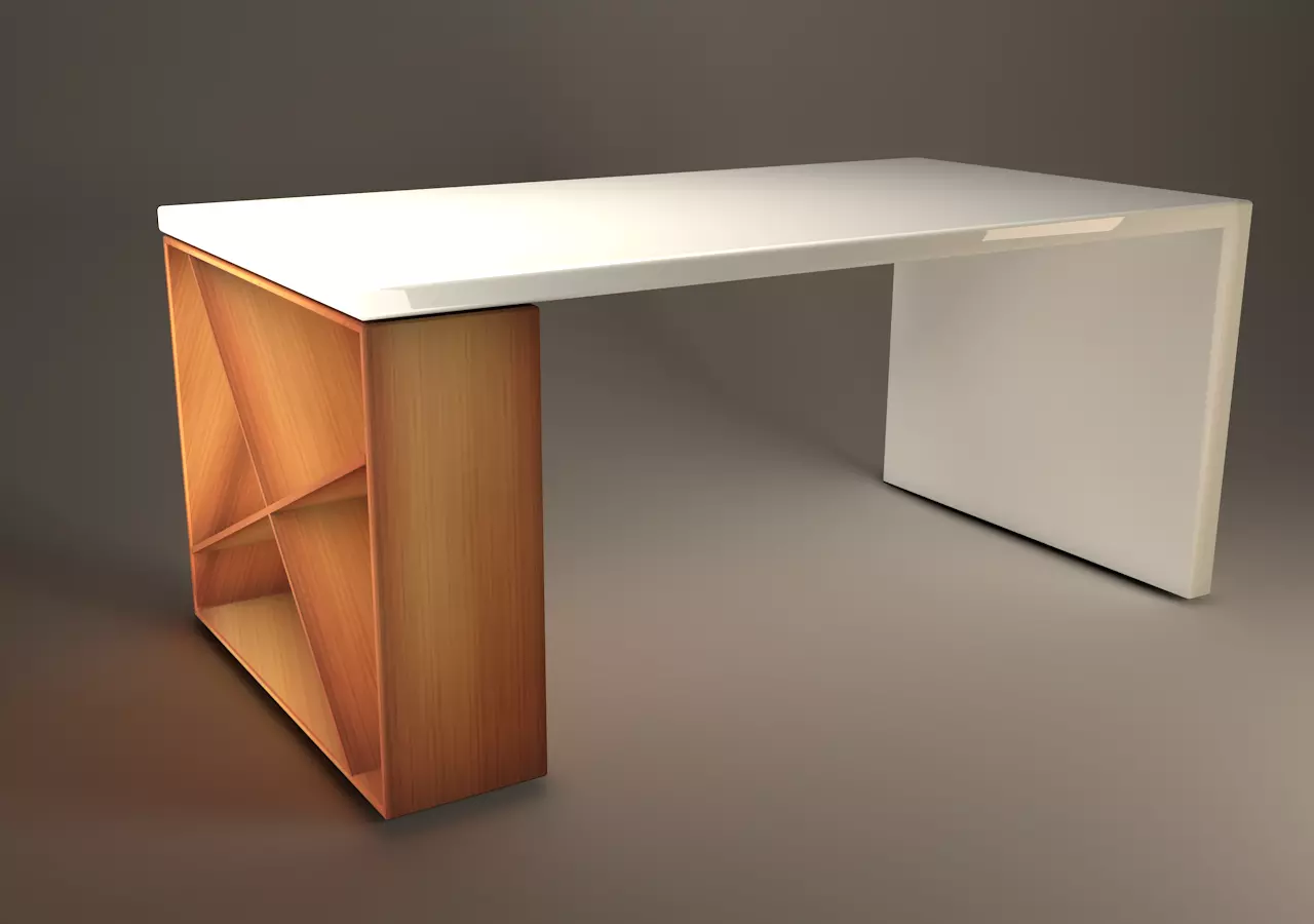 3D model table x desk with wooden top 3D model_0