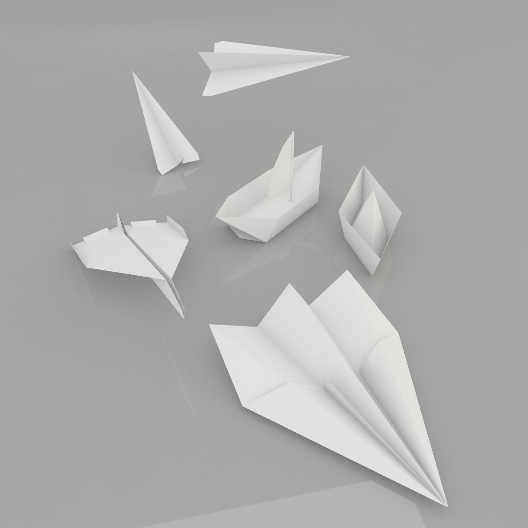 Origami planes and ships Low-poly 3D model_1