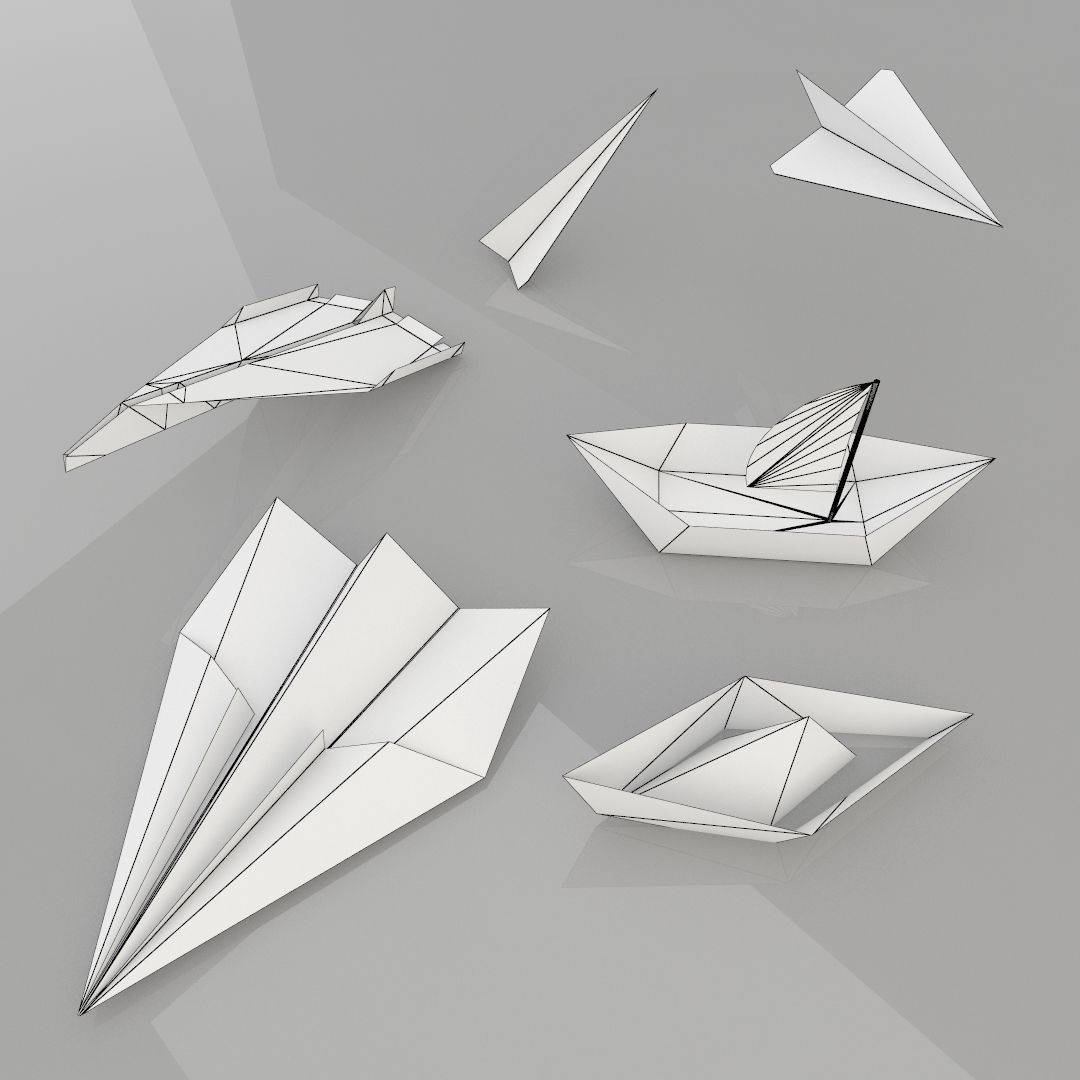 Origami planes and ships Low-poly 3D model_4