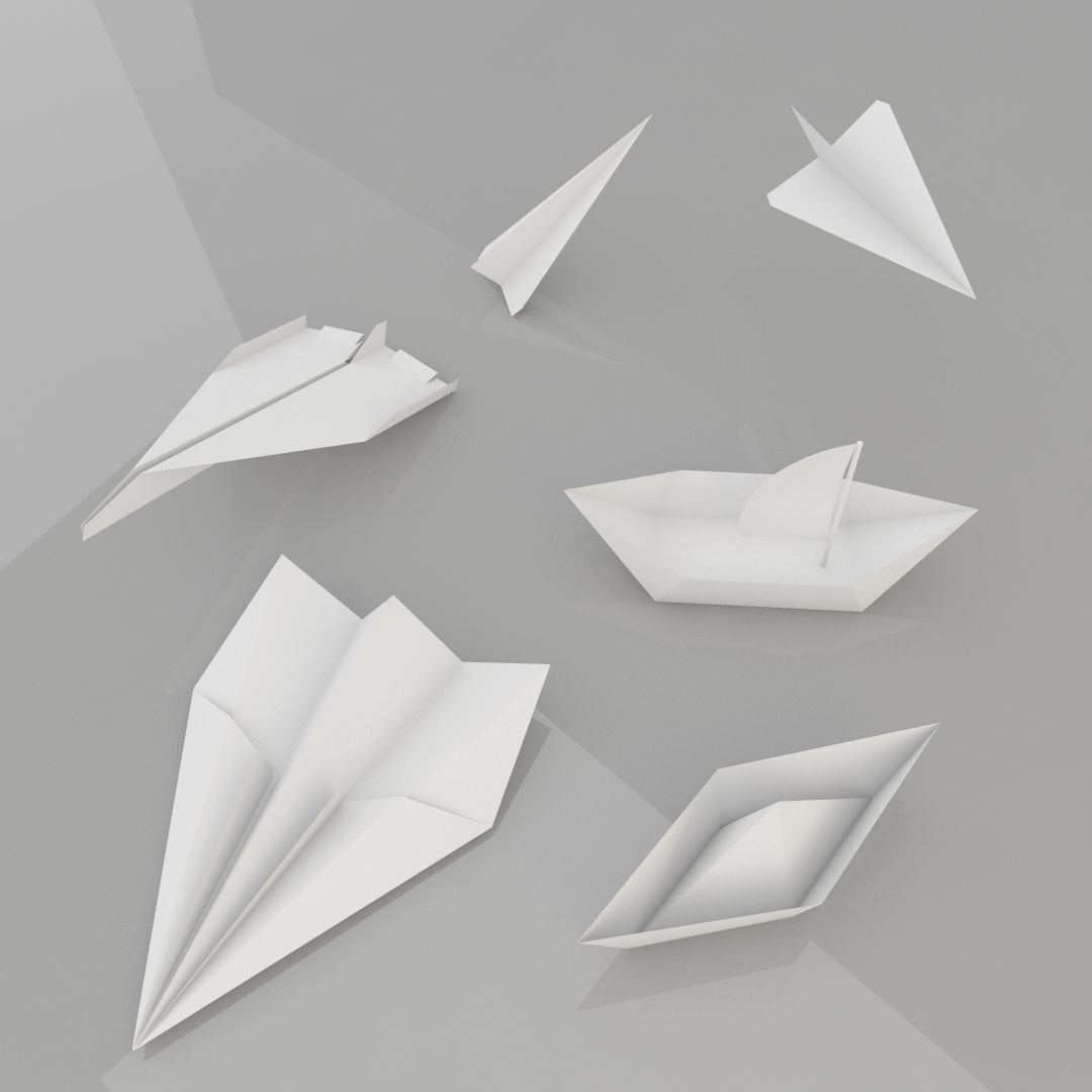 Origami planes and ships Low-poly 3D model_2
