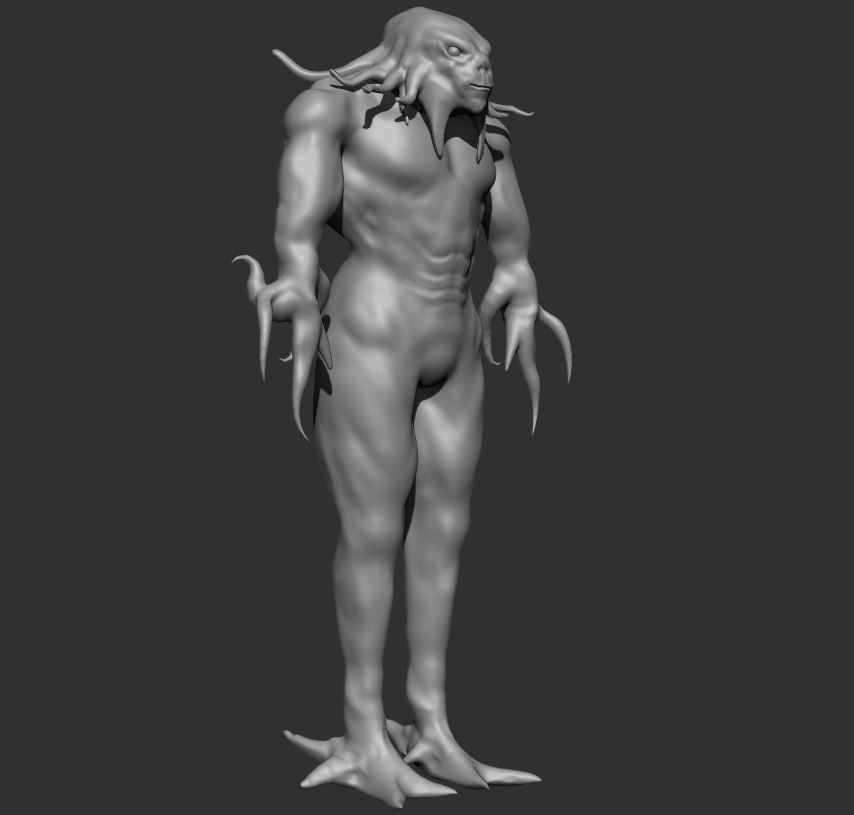 Octopusman male creature with claws 3D model_2