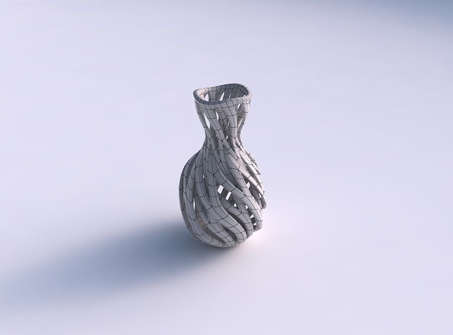 Vase oval squeezed neck with intertwining lines twisted wavy 3D print model_5