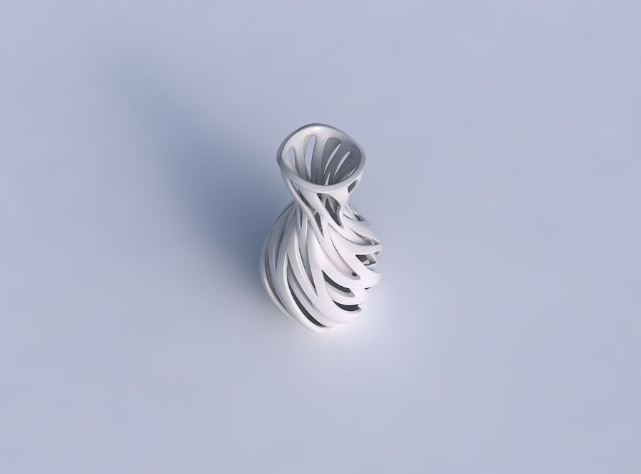 Vase oval squeezed neck with intertwining lines twisted wavy 3D print model_1