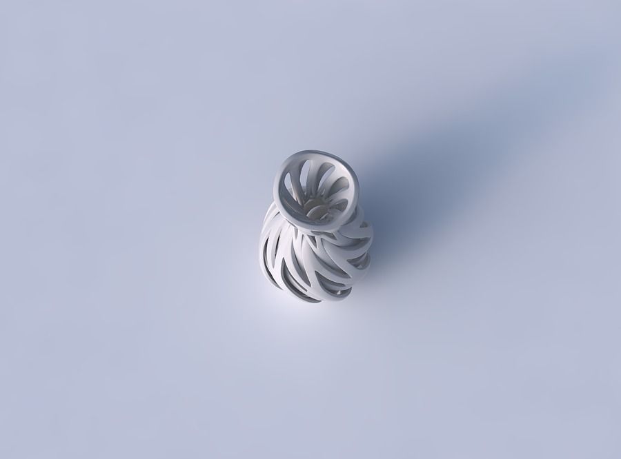 Vase oval squeezed neck with intertwining lines twisted wavy 3D print model_2