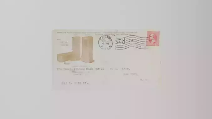 Mosley Folding Bathtub 1899 advertising envelope Low-poly 3D model