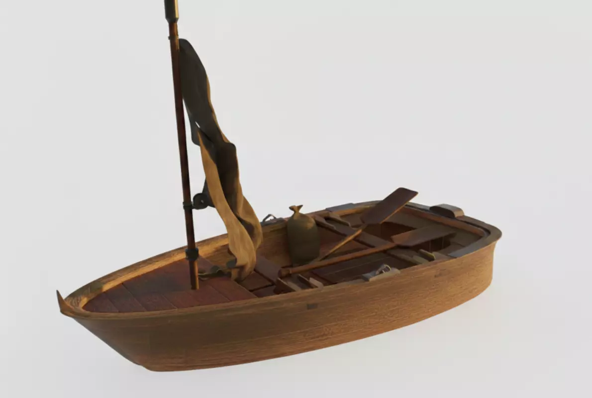 Fishing Boat with Oars - Wooden Skiff - Game Ready 3D model