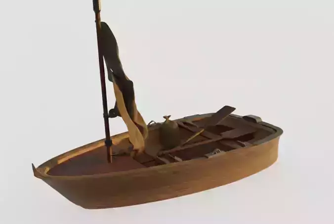 Fishing Boat with Oars - Wooden Skiff - Game Ready 3D model