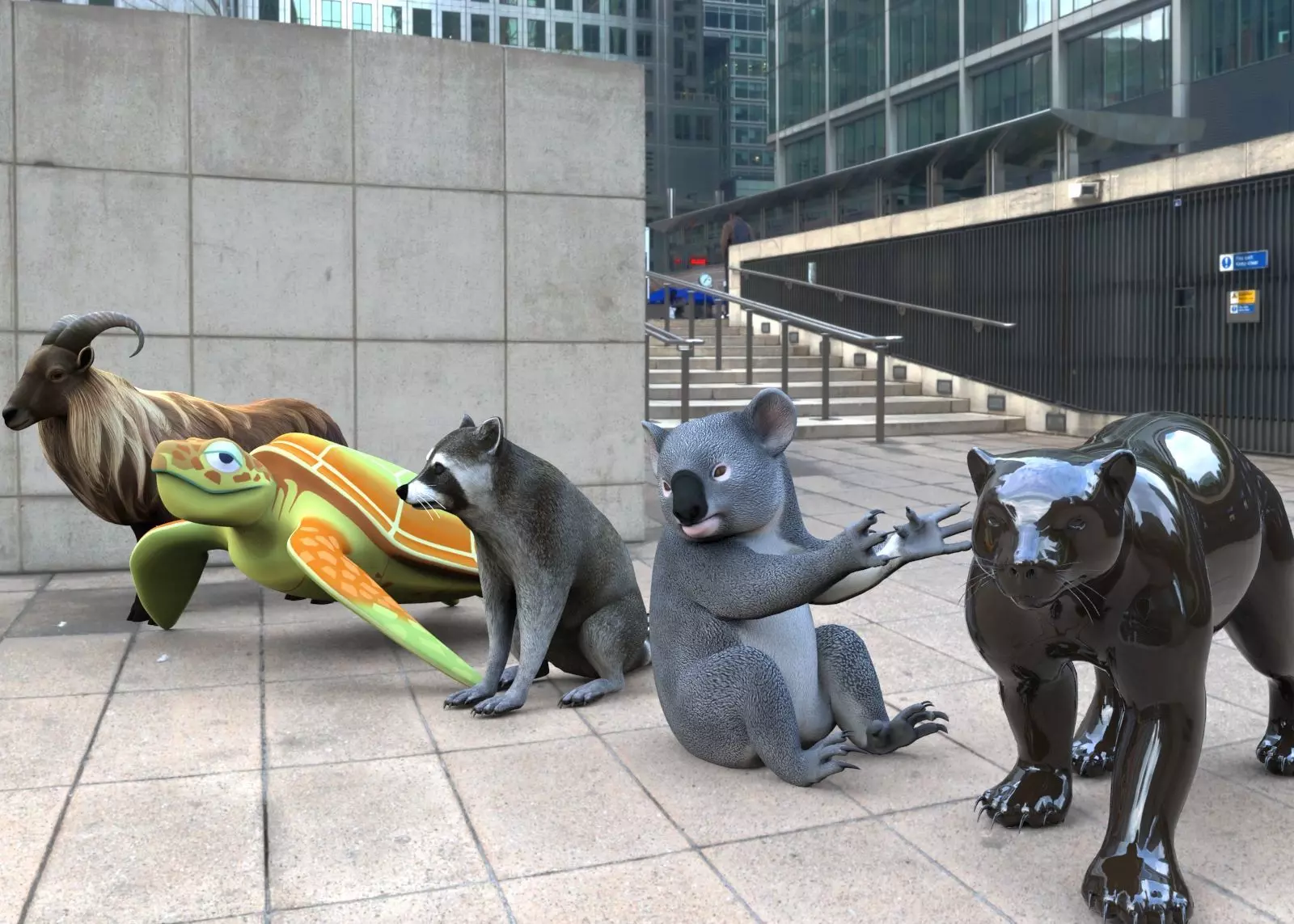 Animal Group Raccoon Sea turtle Wolverine Goat Koala bear 3D model_0