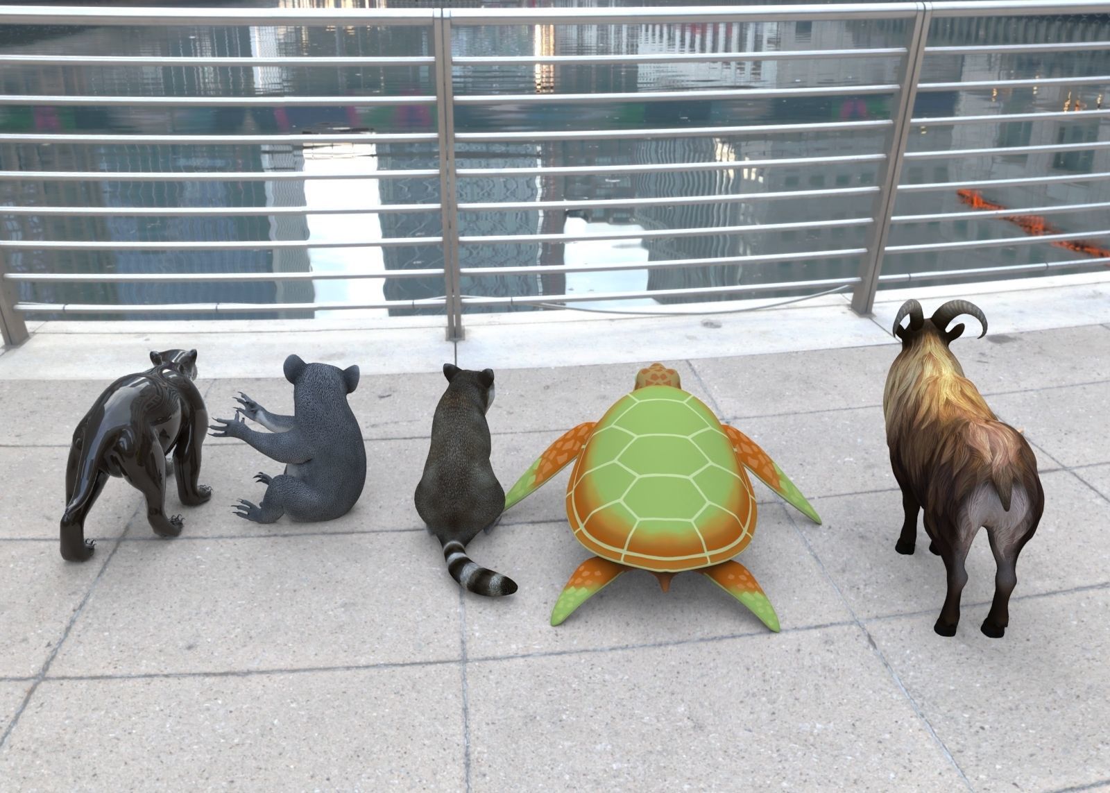 Animal Group Raccoon Sea turtle Wolverine Goat Koala bear 3D model_1