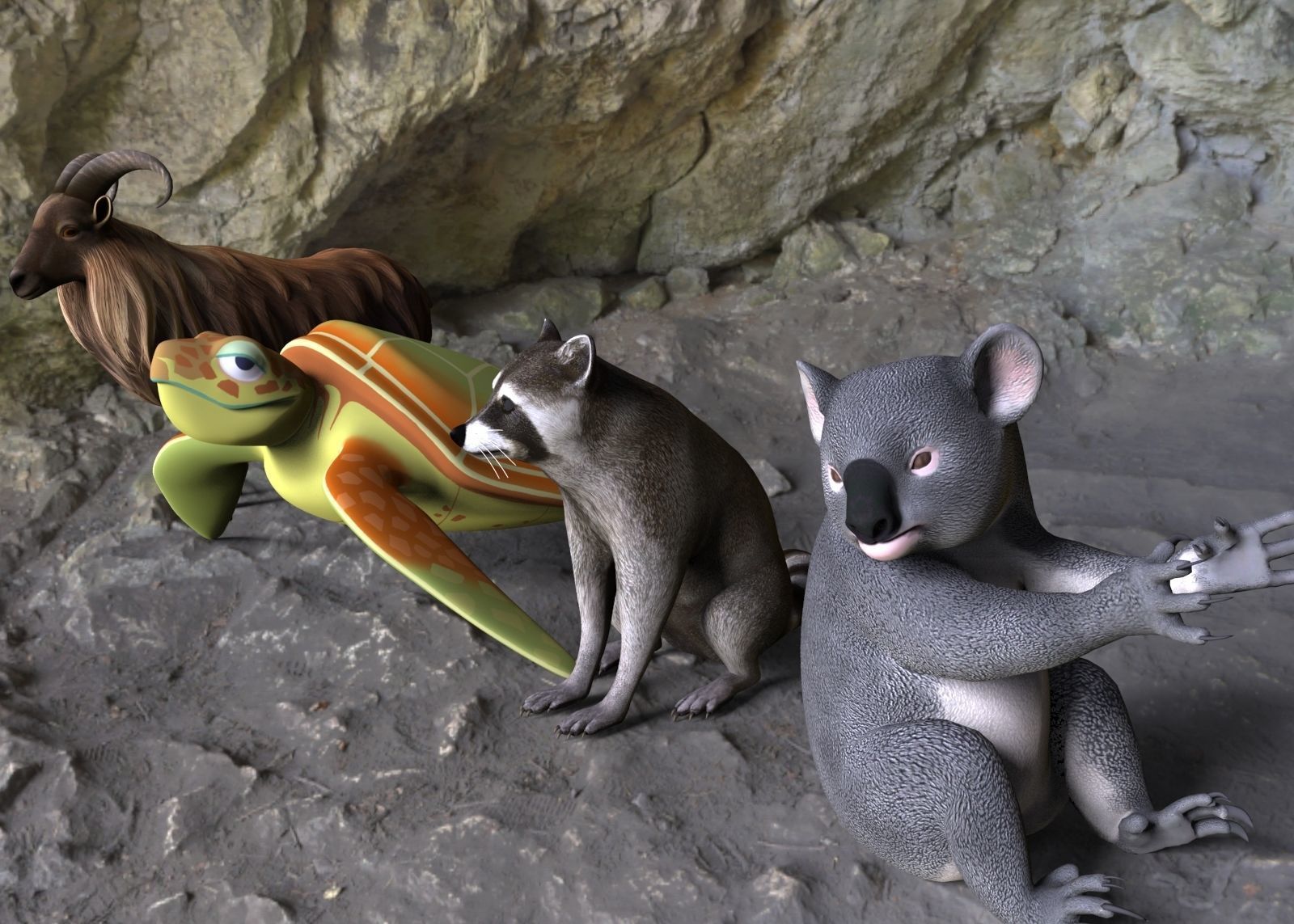 Animal Group Raccoon Sea turtle Wolverine Goat Koala bear 3D model_4