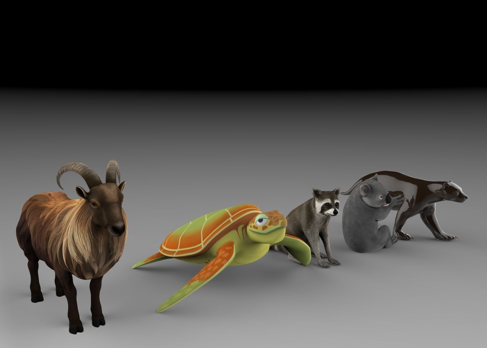 Animal Group Raccoon Sea turtle Wolverine Goat Koala bear 3D model_2
