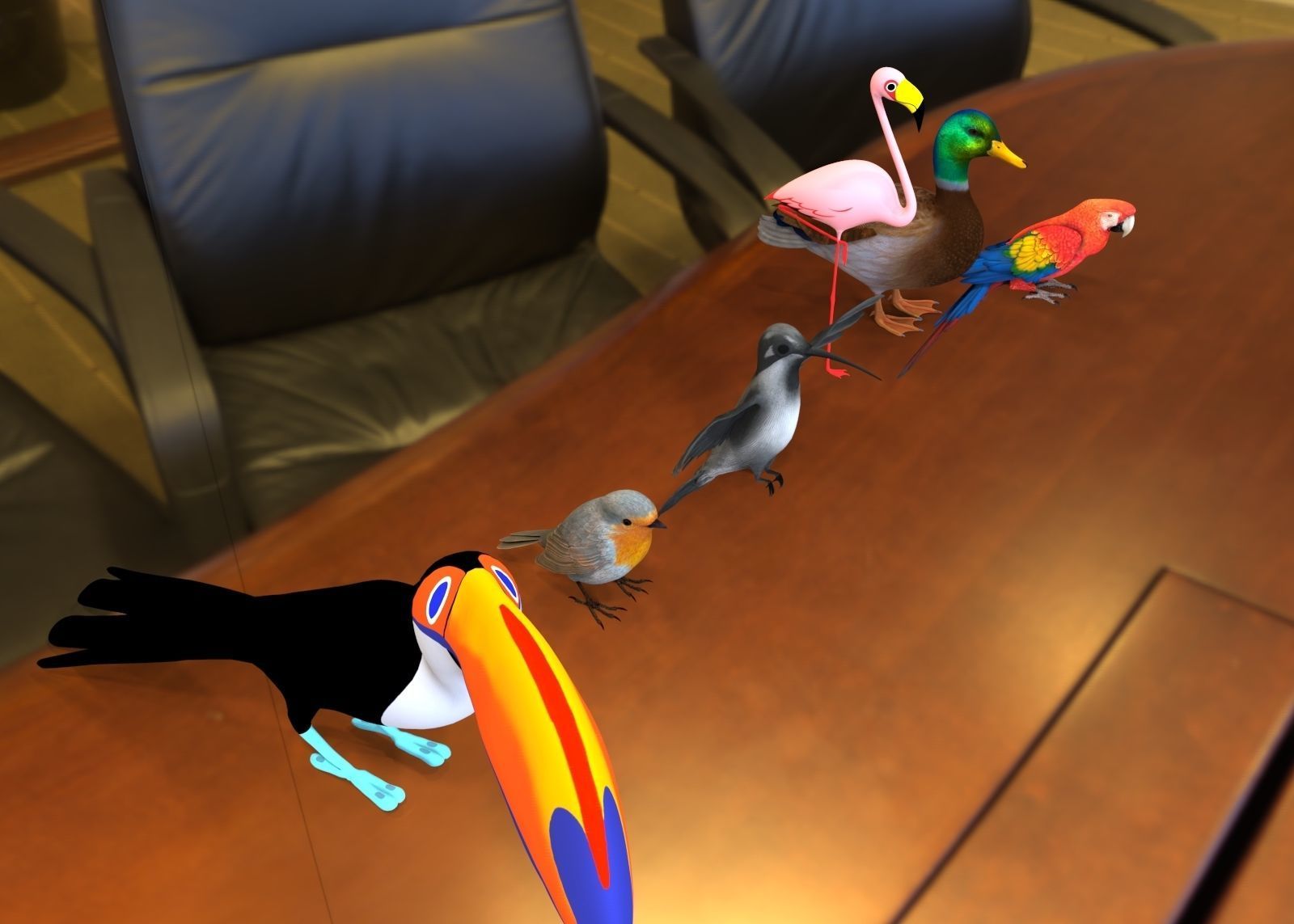 Bird Group Parrot Toucan Robbin Duck Hummingbird 3D model_4