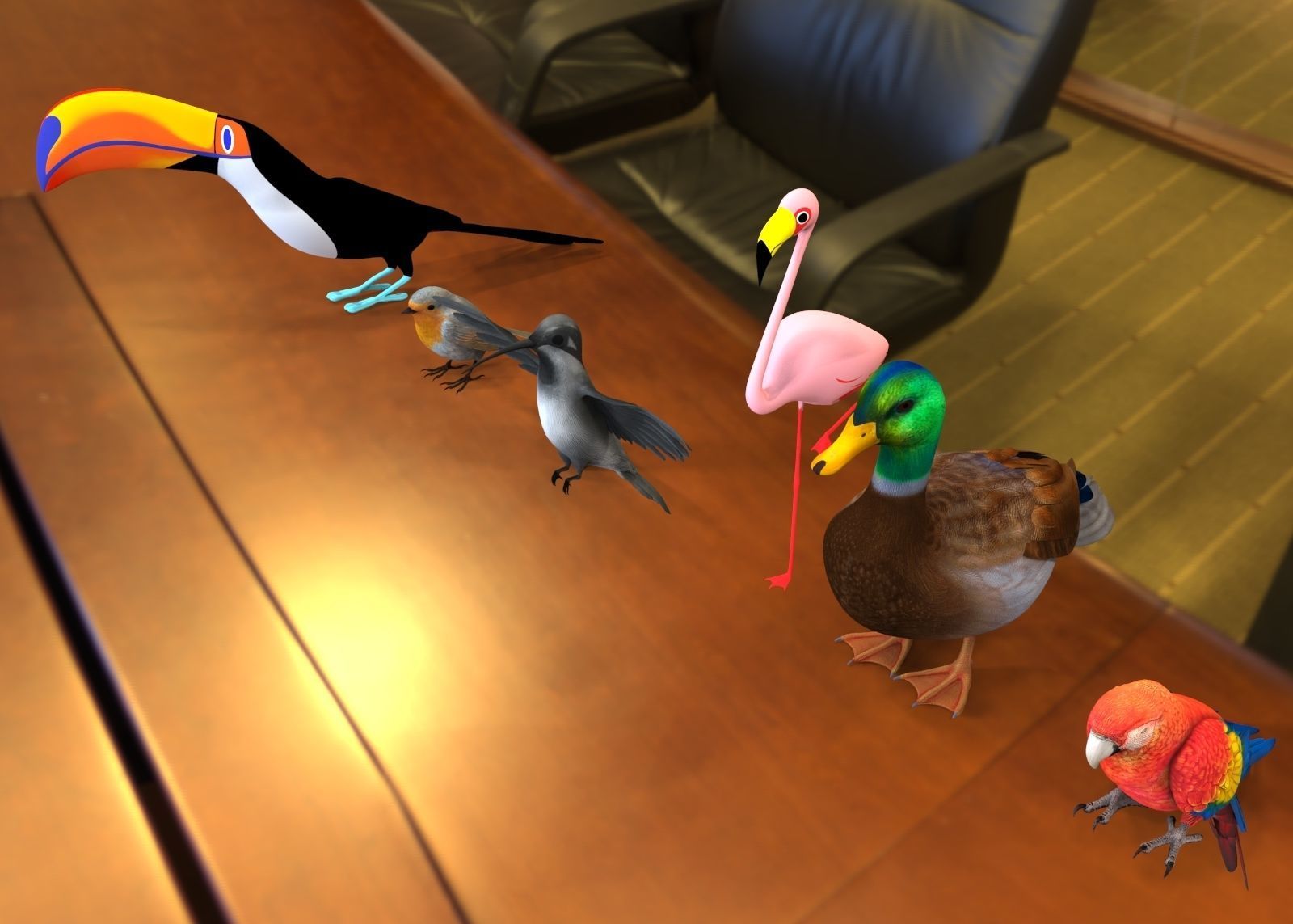 Bird Group Parrot Toucan Robbin Duck Hummingbird 3D model_5