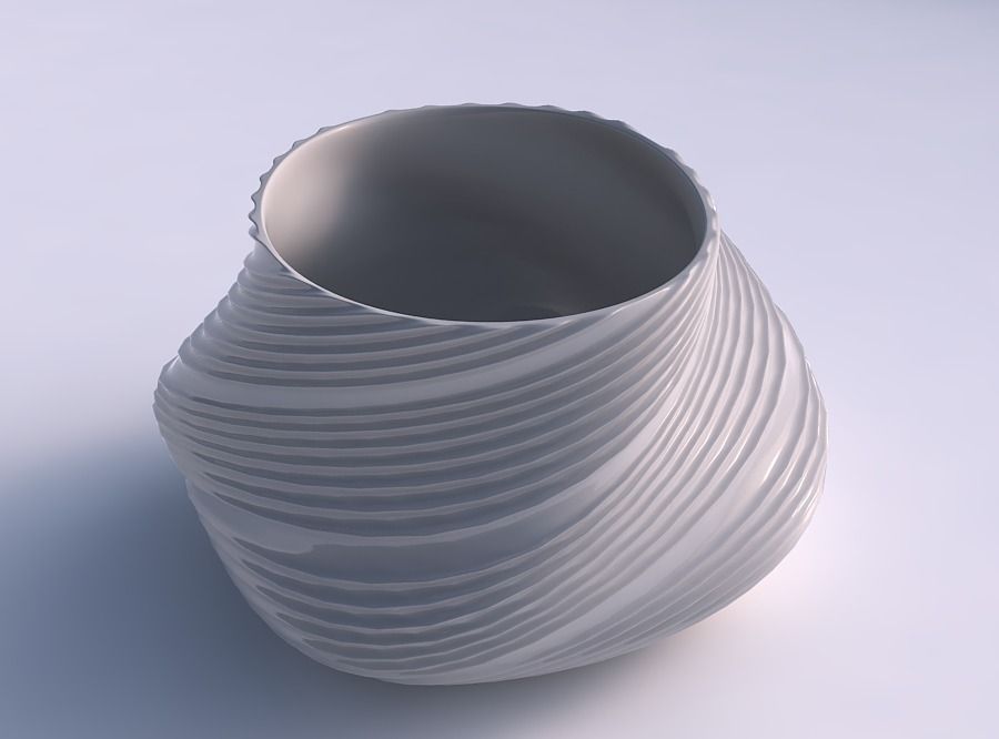 Bowl twisted elipse with flowing extruded lines 3D print model_0