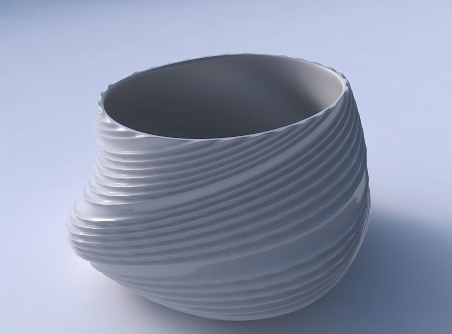 Bowl twisted elipse with flowing extruded lines 3D print model_3