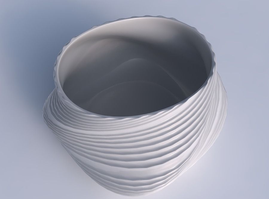 Bowl twisted elipse with flowing extruded lines 3D print model_1