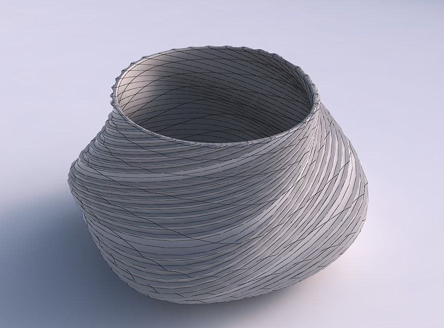 Bowl twisted elipse with flowing extruded lines 3D print model_5