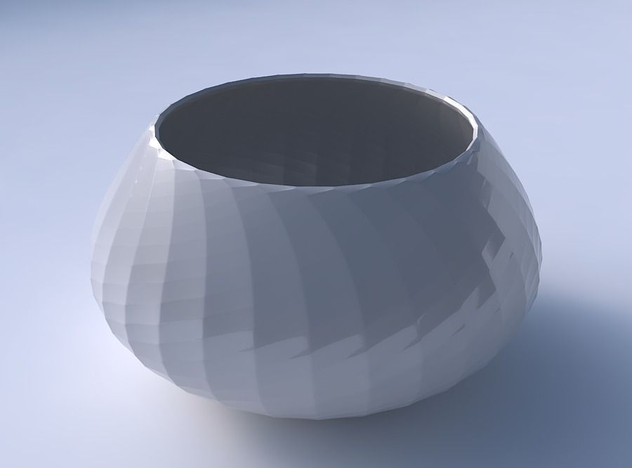 Bowl squeezed twisted with diagonal grid pattern 3D print model_3