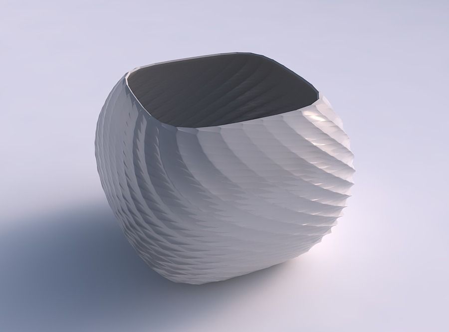 Bowl semi-quadratic with twisted diagonal grid pattern 3D print model_0
