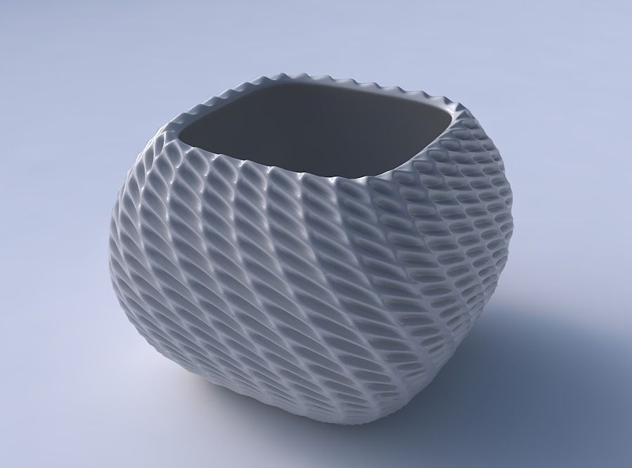 Bowl semi-quadratic with bent extruded pattern 3D print model_3