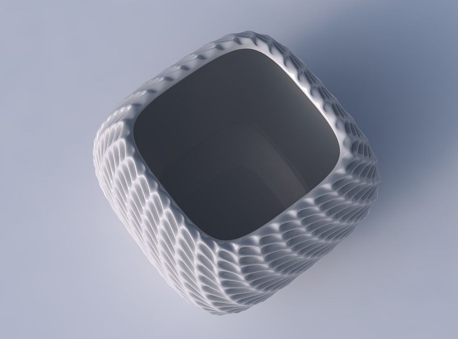 Bowl semi-quadratic with bent extruded pattern 3D print model_2