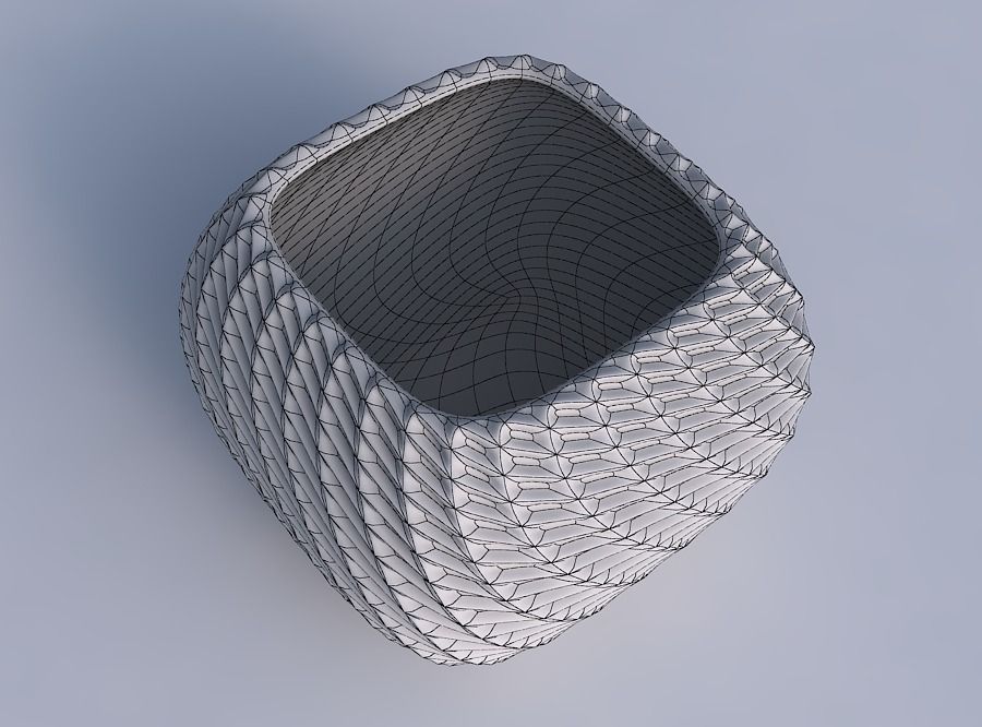 Bowl semi-quadratic with bent extruded pattern 3D print model_6