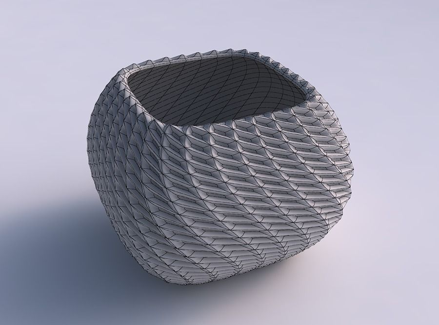 Bowl semi-quadratic with bent extruded pattern 3D print model_5
