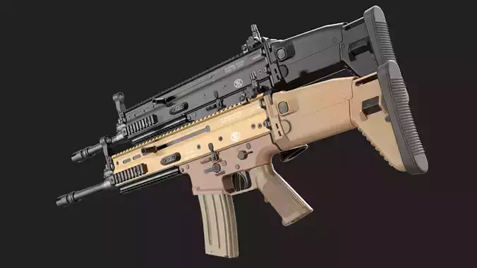FN SCAR-L 16S FDE Worn Black Noir Game Ready Low-poly 3D model