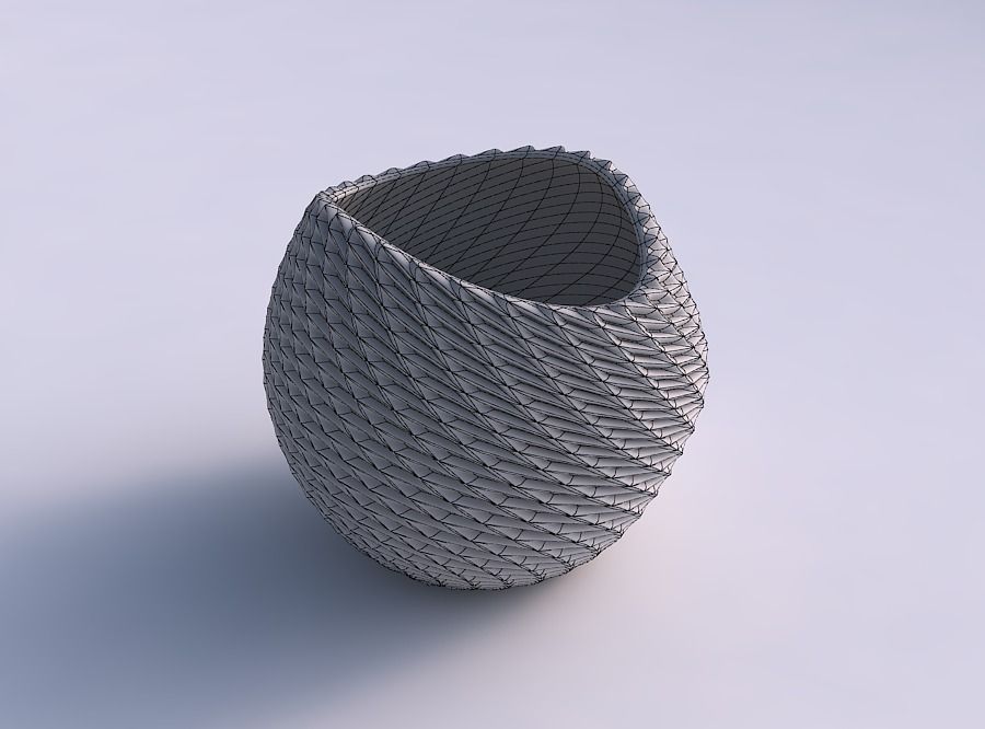 Bowl compressed and twistedwith bent extruded pattern 3D print model_5