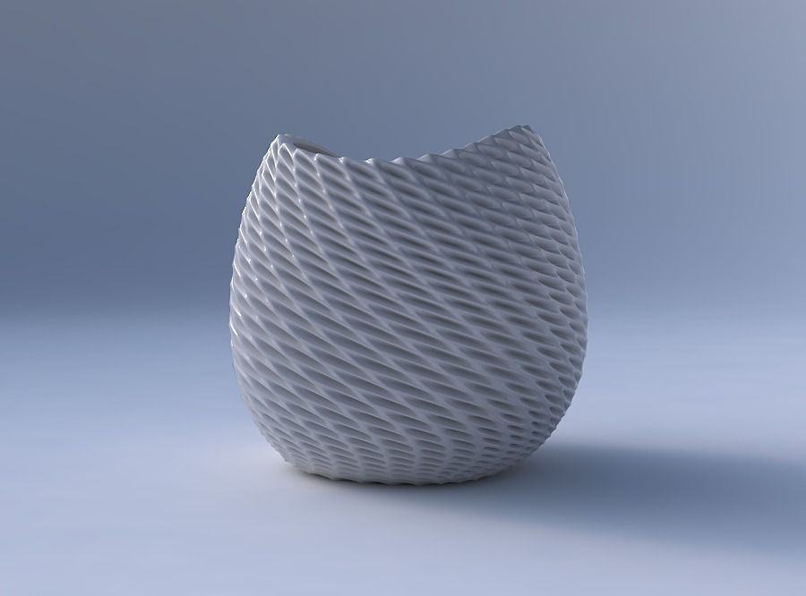Bowl compressed and twistedwith bent extruded pattern 3D print model_4