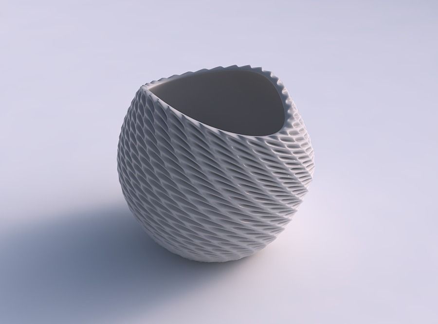 Bowl compressed and twistedwith bent extruded pattern 3D print model_0