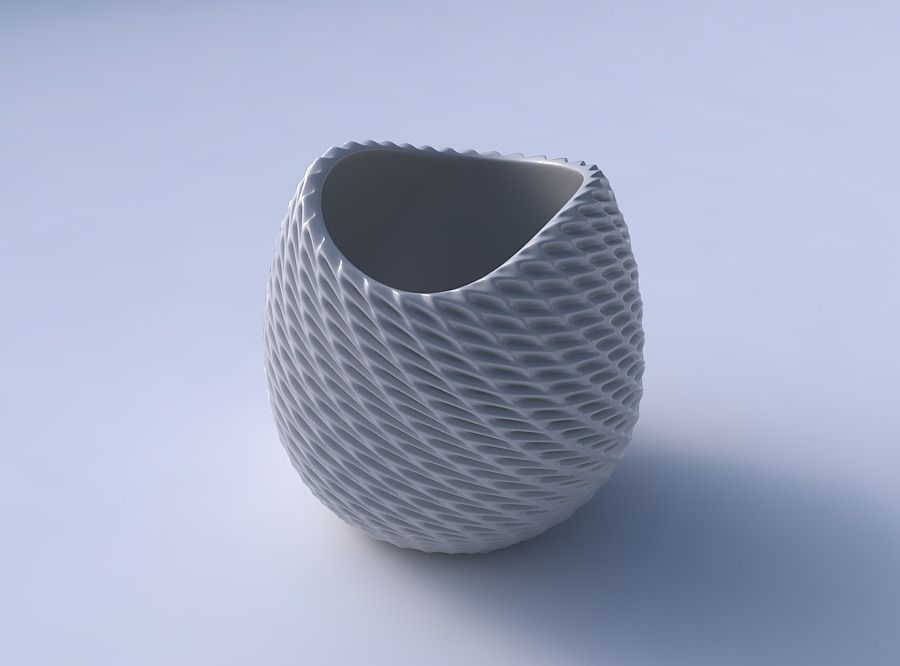 Bowl compressed and twistedwith bent extruded pattern 3D print model_3