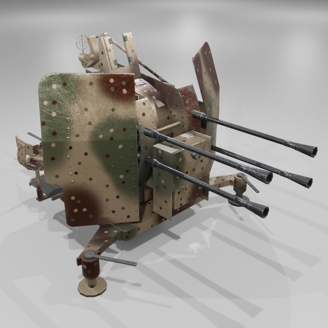 2cm Flak38 Flakvierling Antiairgun Low-poly 3D model_3
