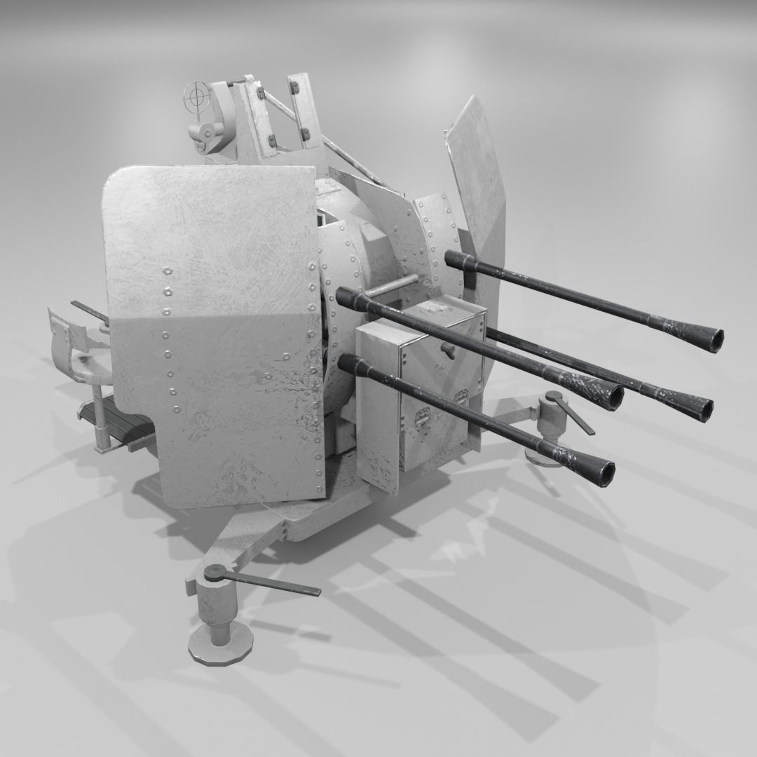 2cm Flak38 Flakvierling Antiairgun Low-poly 3D model_19