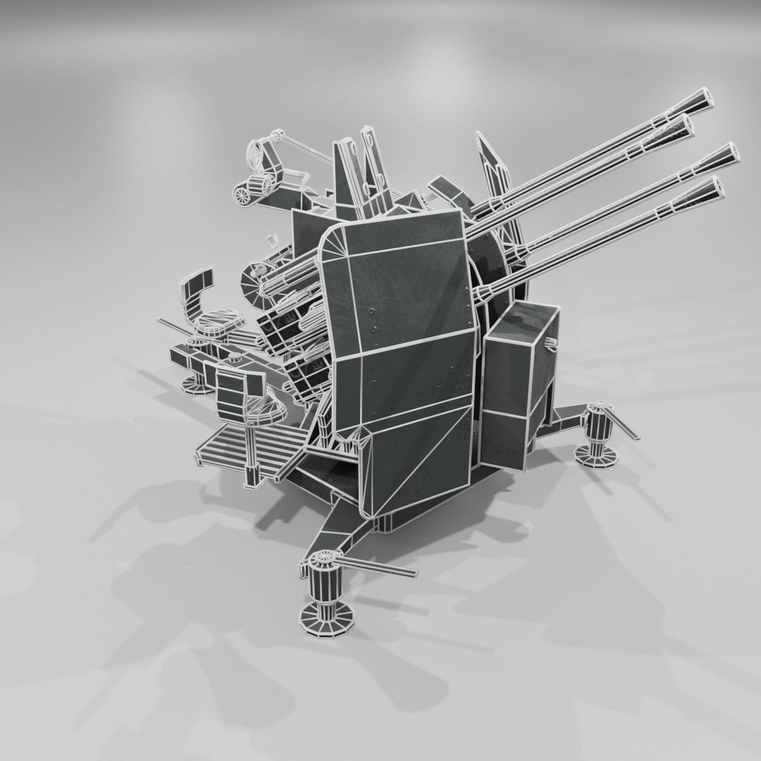 2cm Flak38 Flakvierling Antiairgun Low-poly 3D model_11