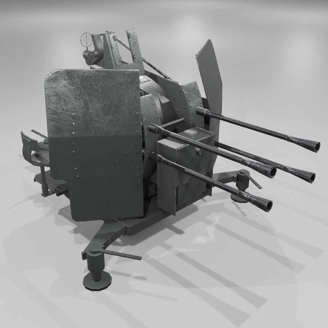 2cm Flak38 Flakvierling Antiairgun Low-poly 3D model_7
