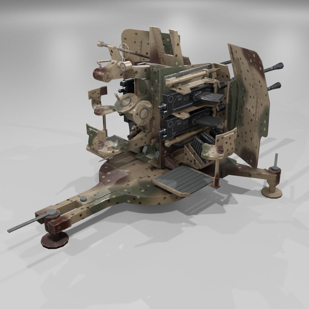 2cm Flak38 Flakvierling Antiairgun Low-poly 3D model_4