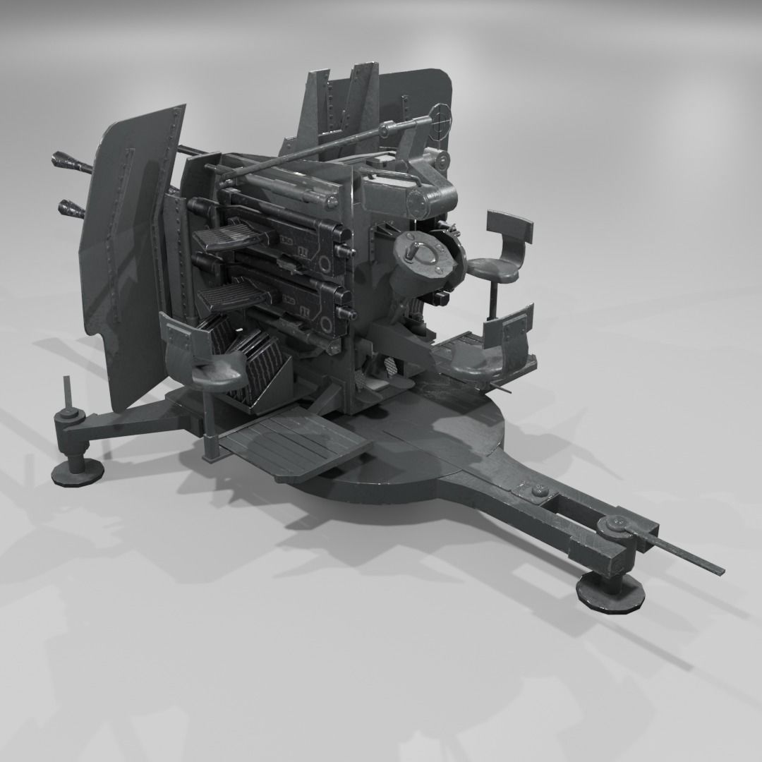 2cm Flak38 Flakvierling Antiairgun Low-poly 3D model_9