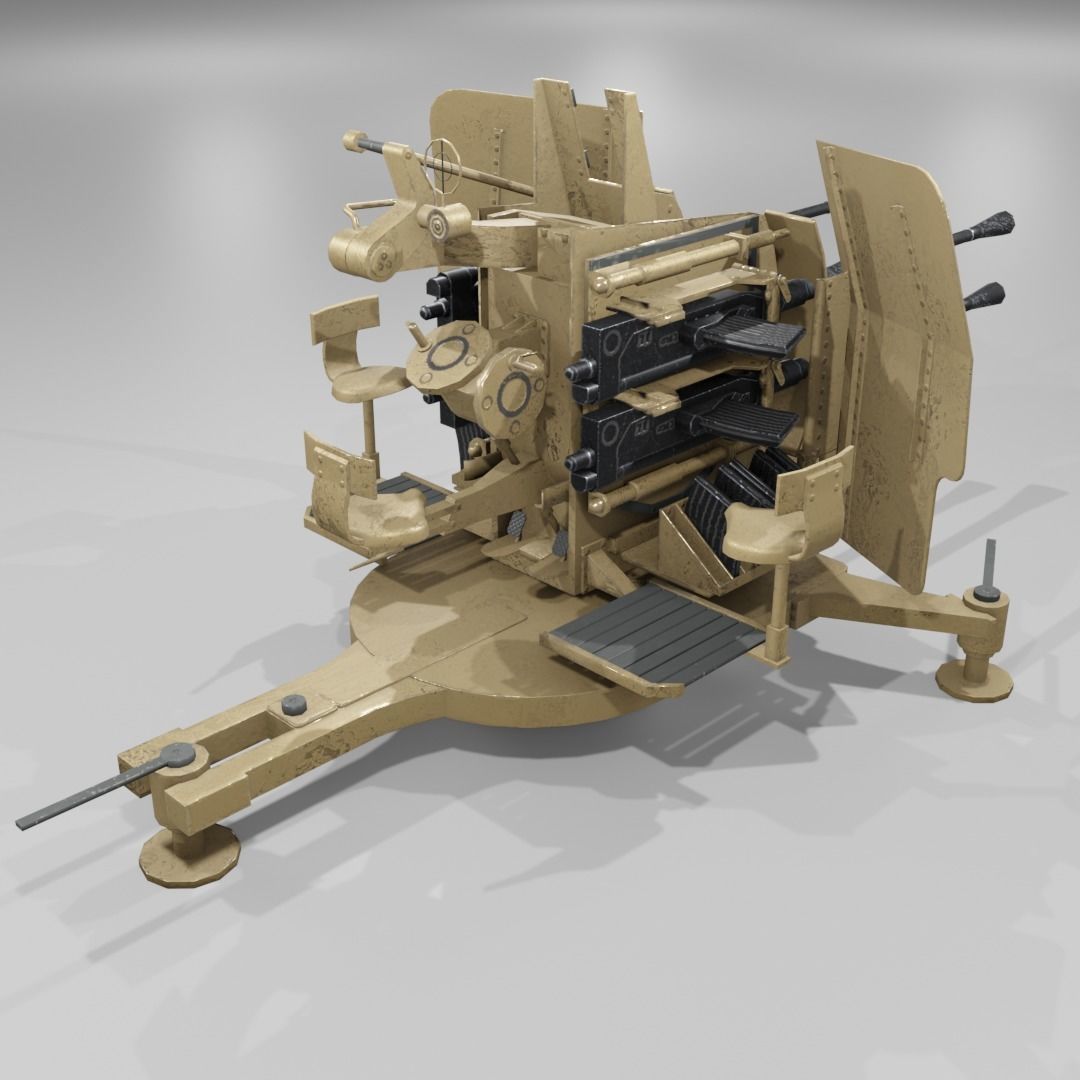 2cm Flak38 Flakvierling Antiairgun Low-poly 3D model_15