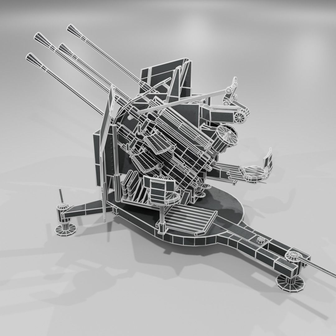 2cm Flak38 Flakvierling Antiairgun Low-poly 3D model_13
