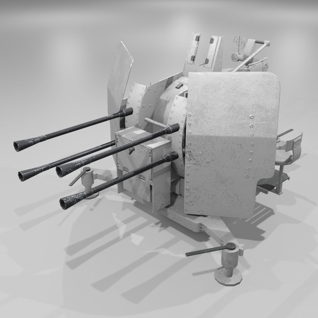 2cm Flak38 Flakvierling Antiairgun Low-poly 3D model_18