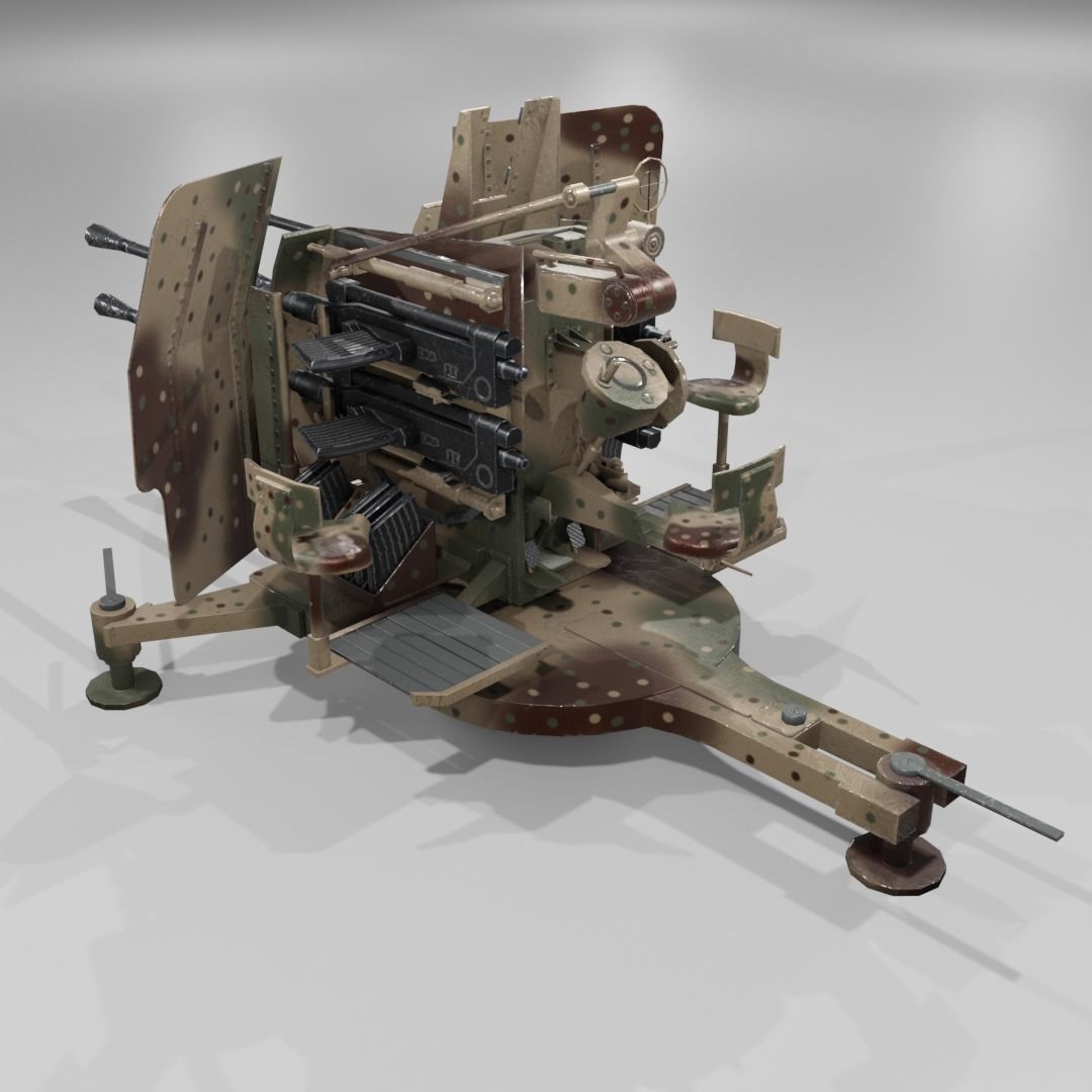 2cm Flak38 Flakvierling Antiairgun Low-poly 3D model_5