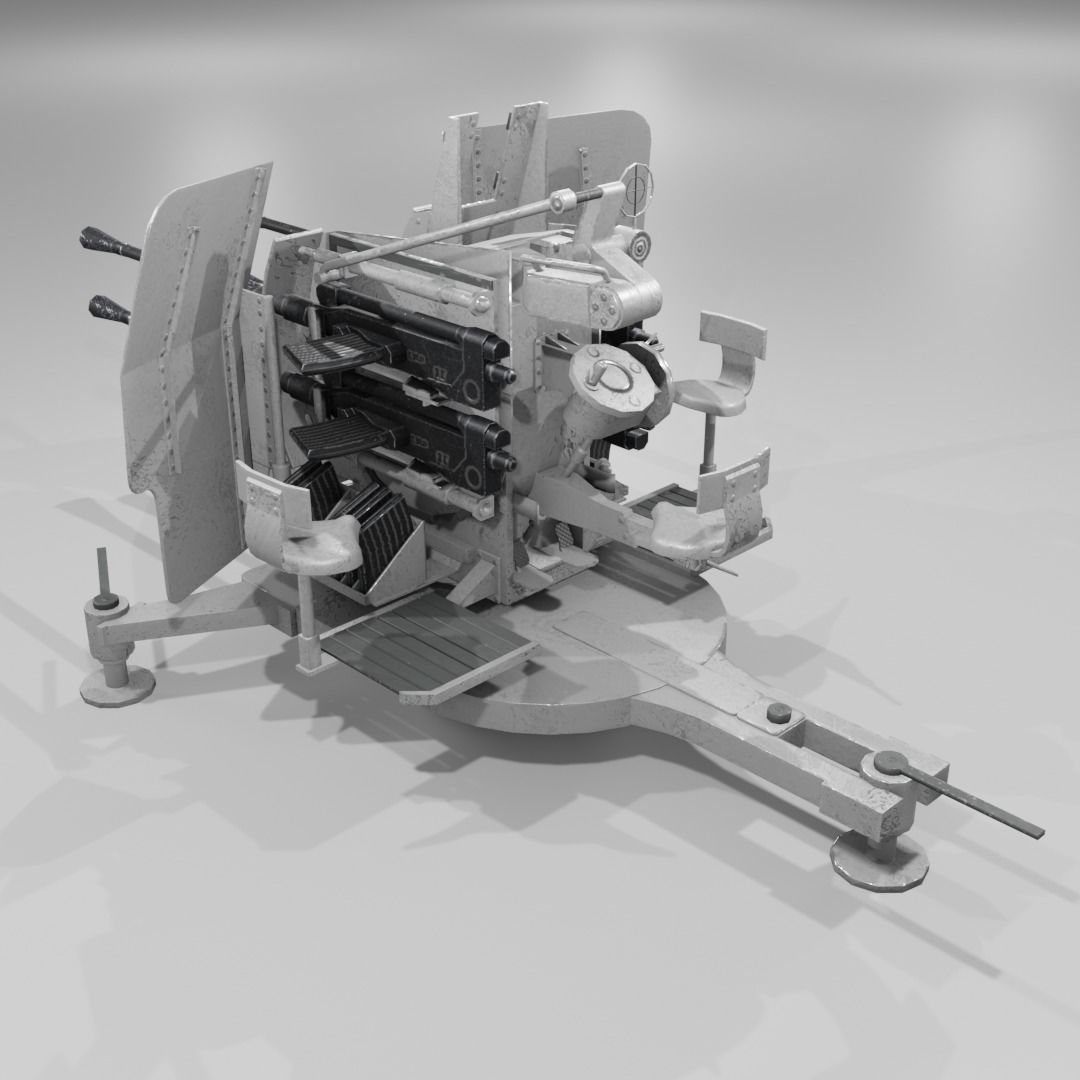 2cm Flak38 Flakvierling Antiairgun Low-poly 3D model_21
