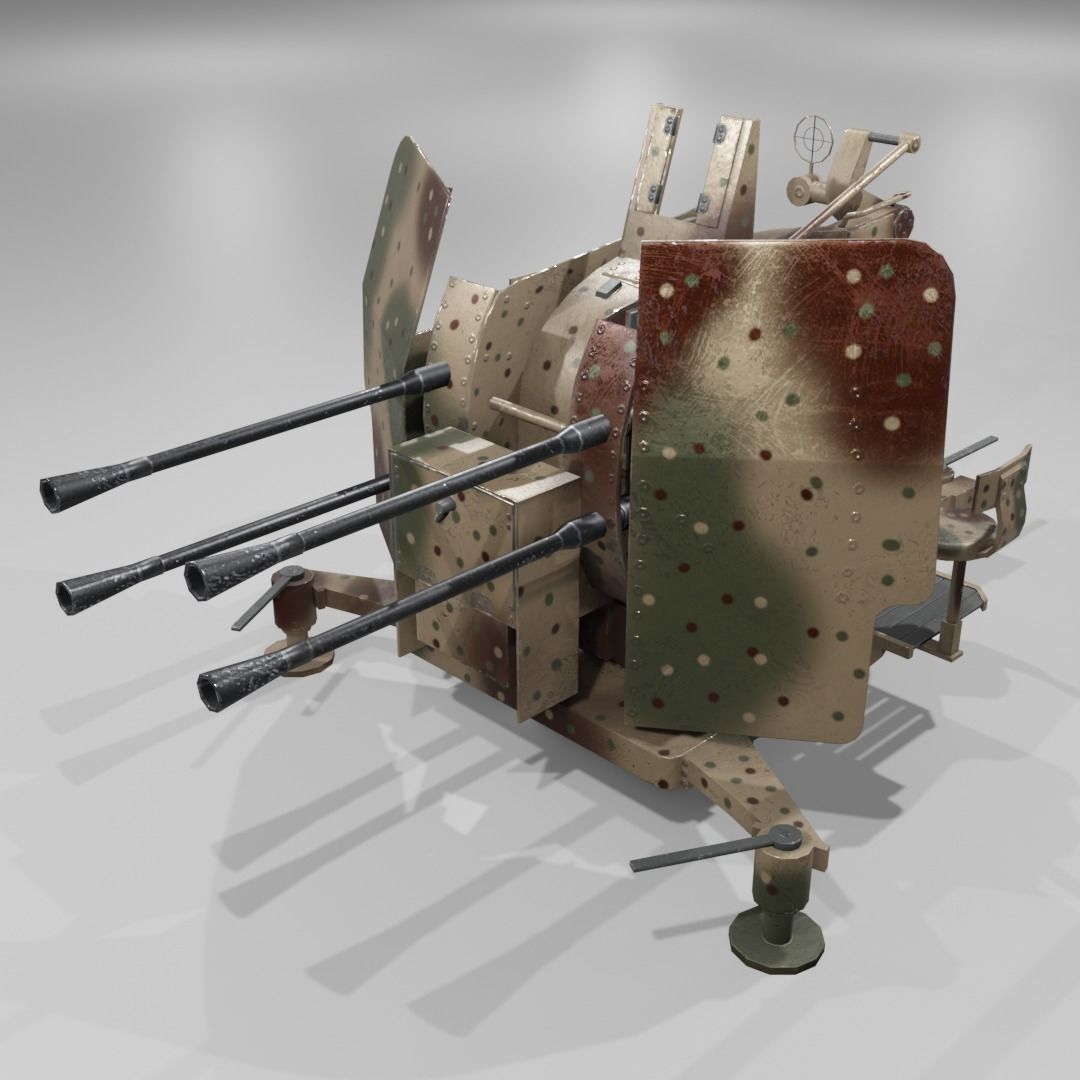 2cm Flak38 Flakvierling Antiairgun Low-poly 3D model_2