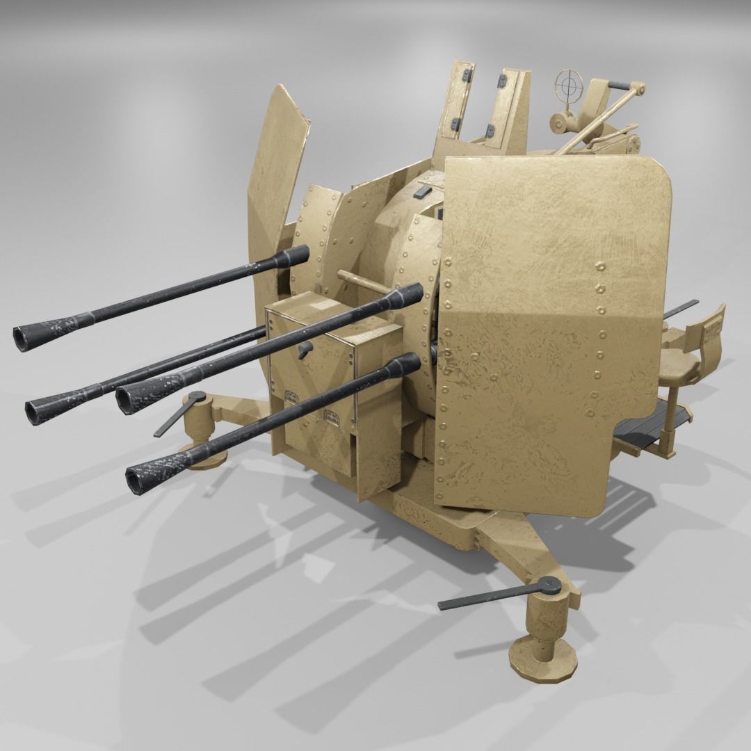 2cm Flak38 Flakvierling Antiairgun Low-poly 3D model_17