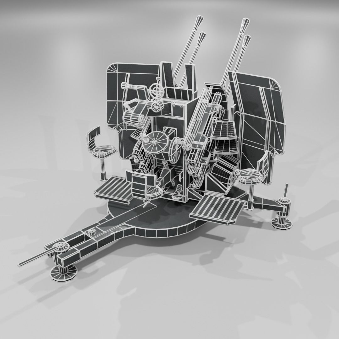 2cm Flak38 Flakvierling Antiairgun Low-poly 3D model_12