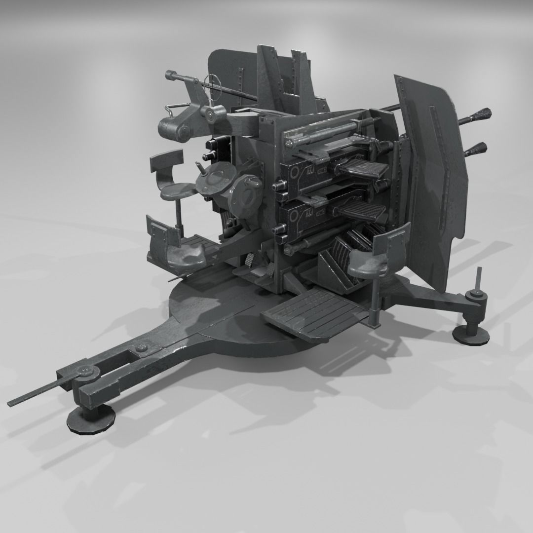 2cm Flak38 Flakvierling Antiairgun Low-poly 3D model_8